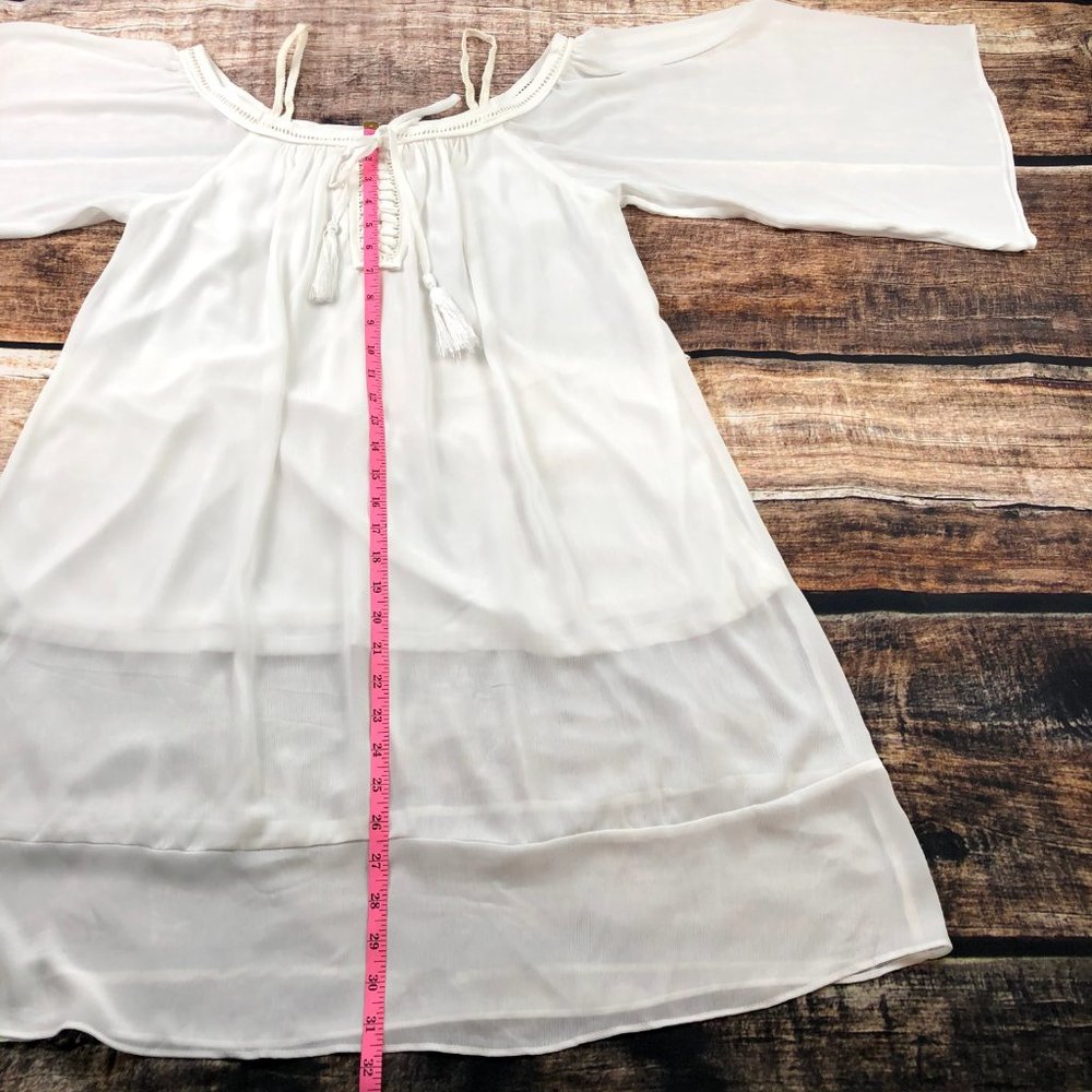 White Off the Shoulder Lined Mini Dress w Straps S - Picture 4 of 7